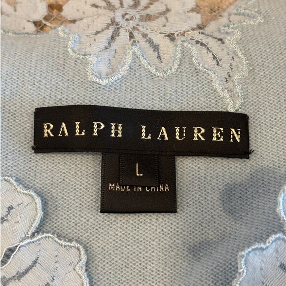 Ralph Lauren Womens Black Label Blue Cashmere Lace 3/4 Sleeve Sweater NWT - Picture 5 of 6